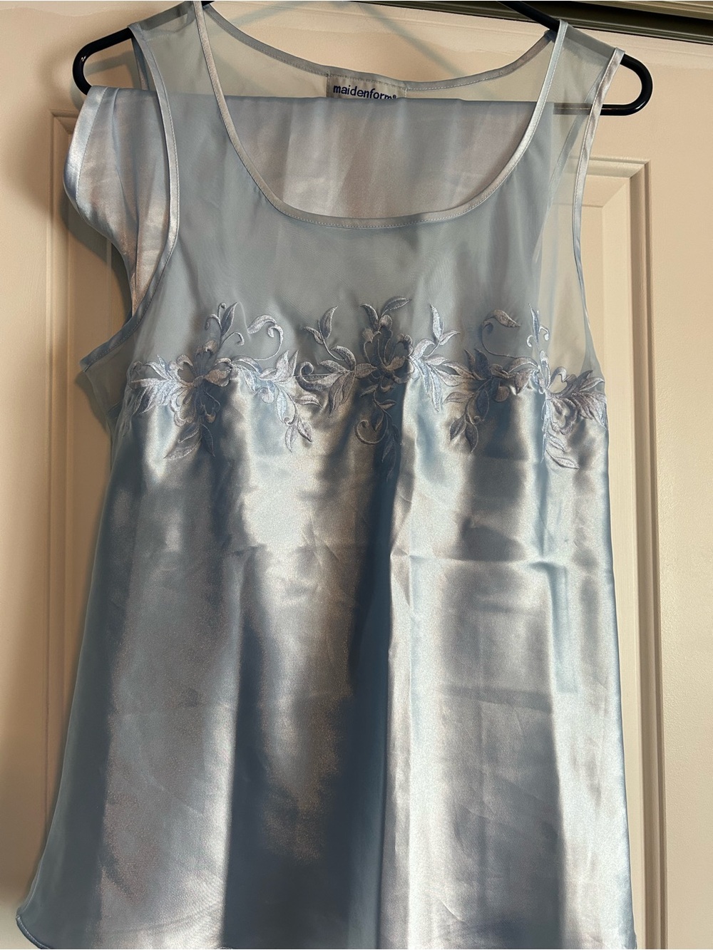 Maidenform Light Blue Satin pajamas with Sheer Embroidered Yoke